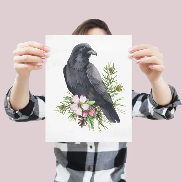 Raven Crow Bird Wall Art Watercolor Illustration Print Poster Card Unframed - Picture 3 of 7